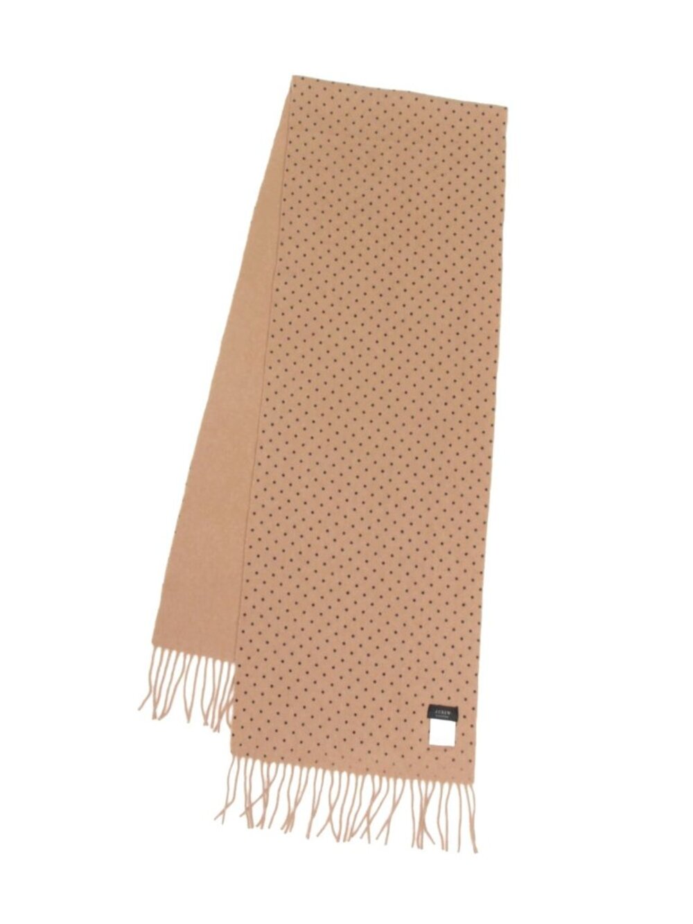 J. CREW Tan Black Micro Polka Dot 100% Cashmere Scarf with Fringe /300
